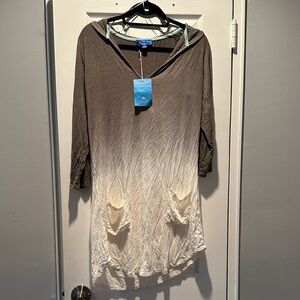 Brown and Cream Women's Hooded beach/pool coverup